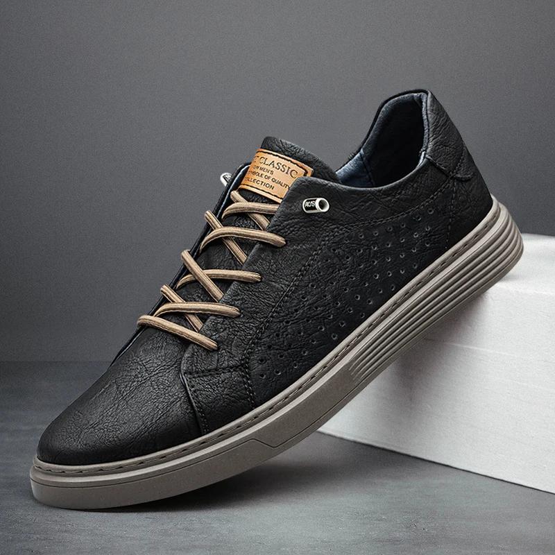 Italienische Marke Schwarze Herren Echtleder Schuhe Lässige Herrenschuhe Herren Schnürschuhe Flache Sneakers Luxusschuhe für Herren