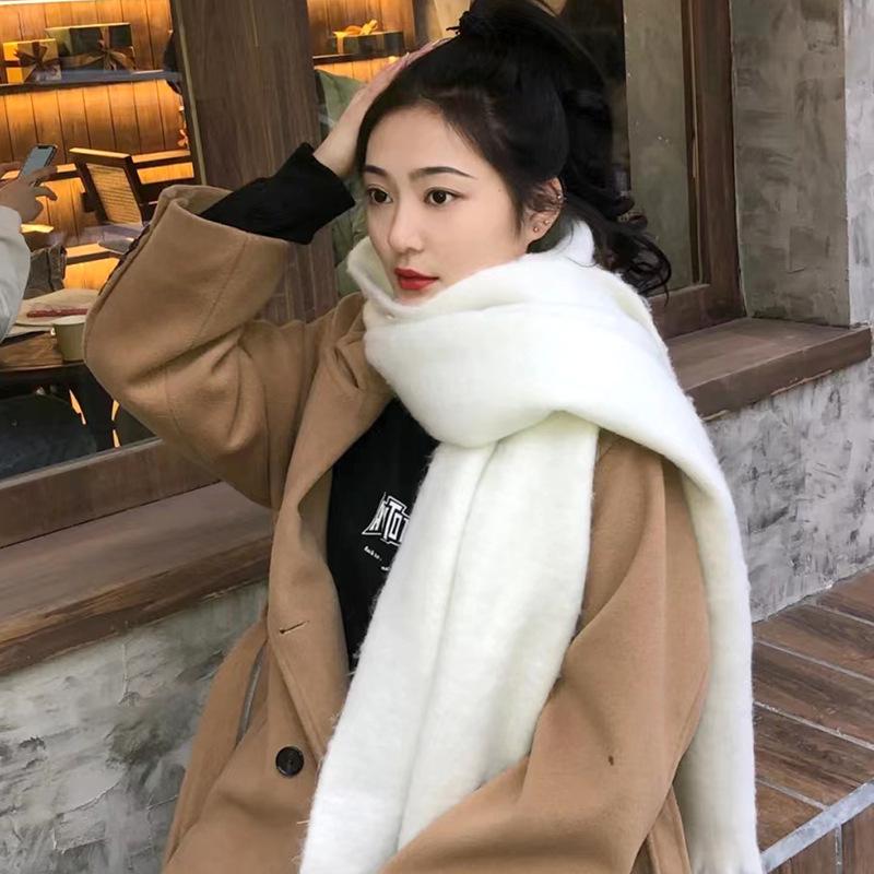North thickened warm scarf soft waxy couple shawl winter high sense solid color versatile fringed scarf women