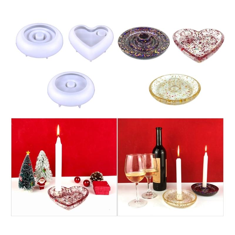 Heart Candlestick Silicone Mold Gypsum Plaster Mold Lipstick Holder Tray Mold for DIY Jewelry Organizer Home Craft Decor