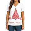 Women's Christmas Print V-Neck Double Pocket Short Sleeves Hem Slit  Uniform And Caregiver Top
