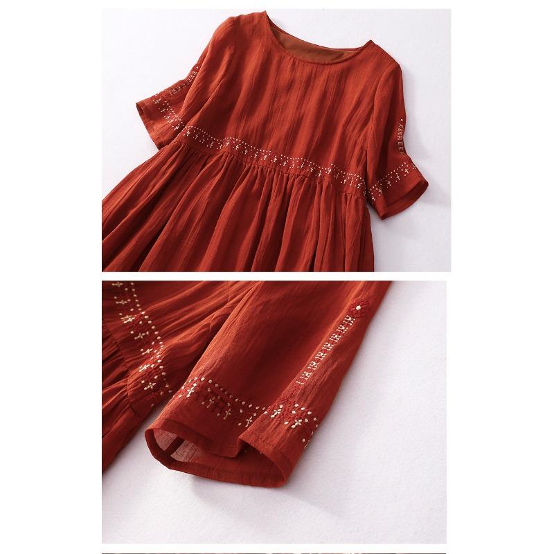 YYFS Women's Fashion Summer Spring Solid Color Print 1/2 Sleeves O-Neck Loose Waistline Casual Dresses