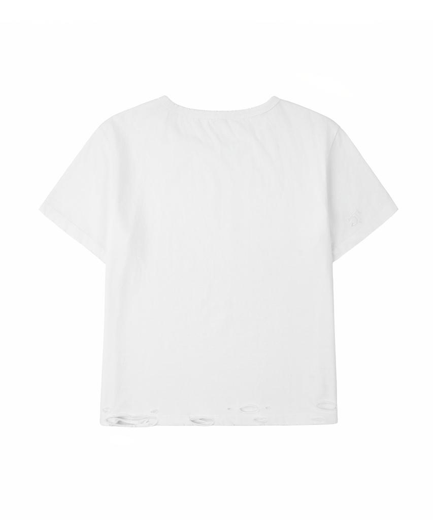 KODEOBEULTEIJI Damaged Crop Short Sleeve T-Shirt - White