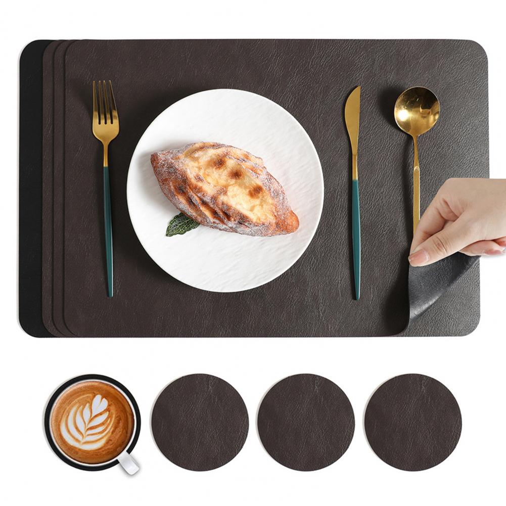 Easy To Clean Placemats Faux Leather Placemats Waterproof Faux Leather Placemat Coaster Set for Dining Table Heat Insulation