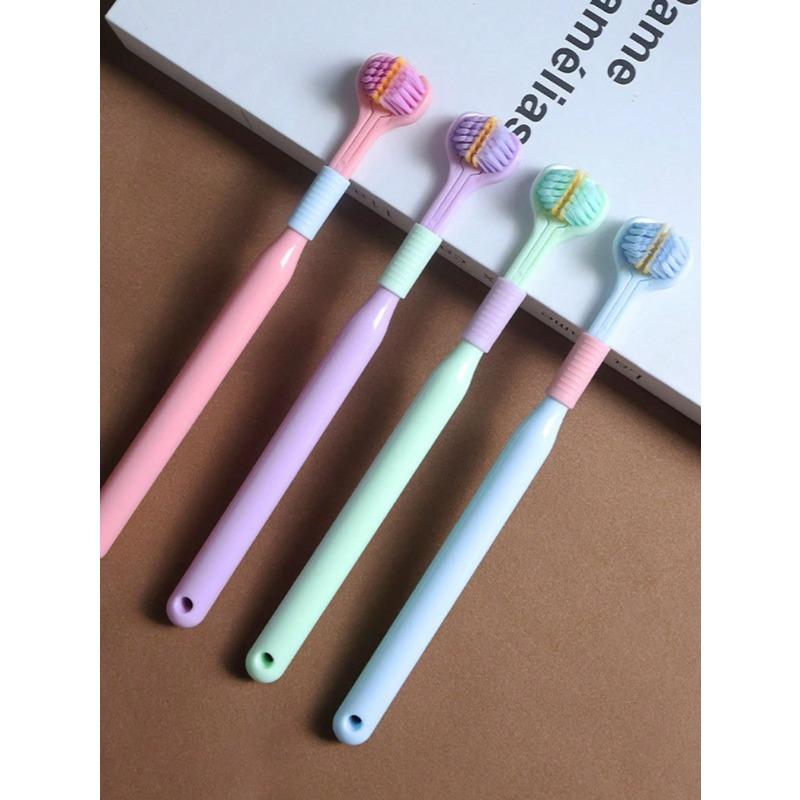 1pc 3-Sided 45 Degree Triangle Toothbrush, 3X Deep Cleaning Oral Care Toothbrush With Tongue Scraper