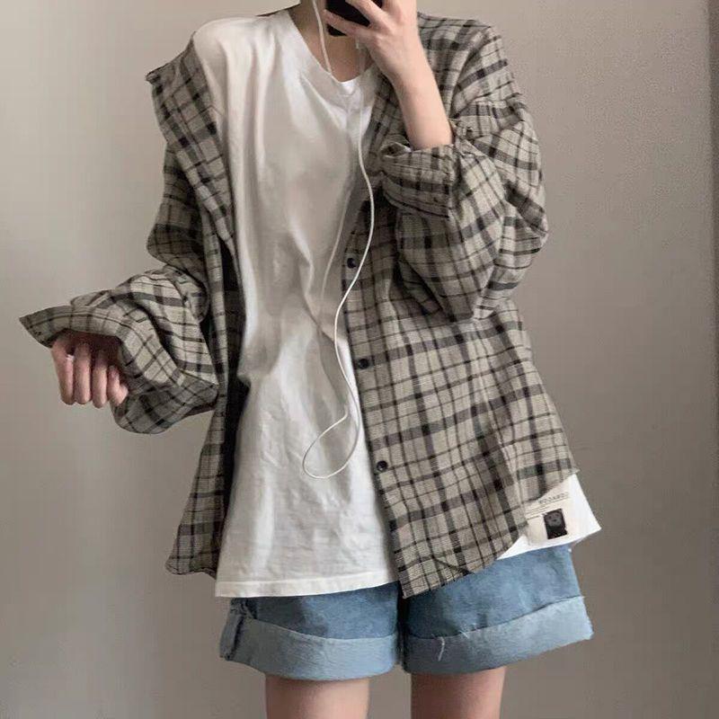 Harajuku Plaid Casual Shirt: Retro, Lazy Korean, Hong Kong Style, Loose Fit, Unisex Jacket