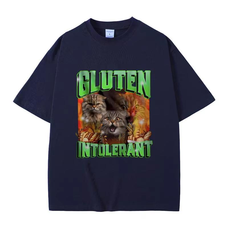 

Gluten in Tolerant Cat Funny Meme Print T-shirt Male Fashion Oversized Streetwear Men Women Casual Cozy Pure Cotton Short Sleeve 4XL