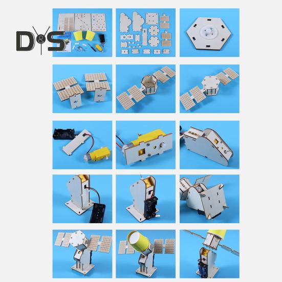 1 Set DIY Artificial Satellite Model Kit Educational Handmade Wooden Puzzle Satellite Model Kids Science Exploration Projects STEM Toy