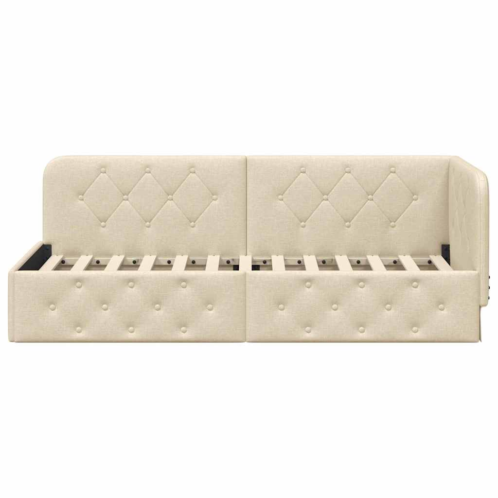 L Shaped Corner Bed Frame Cream 80 X 200 Cm Fabric