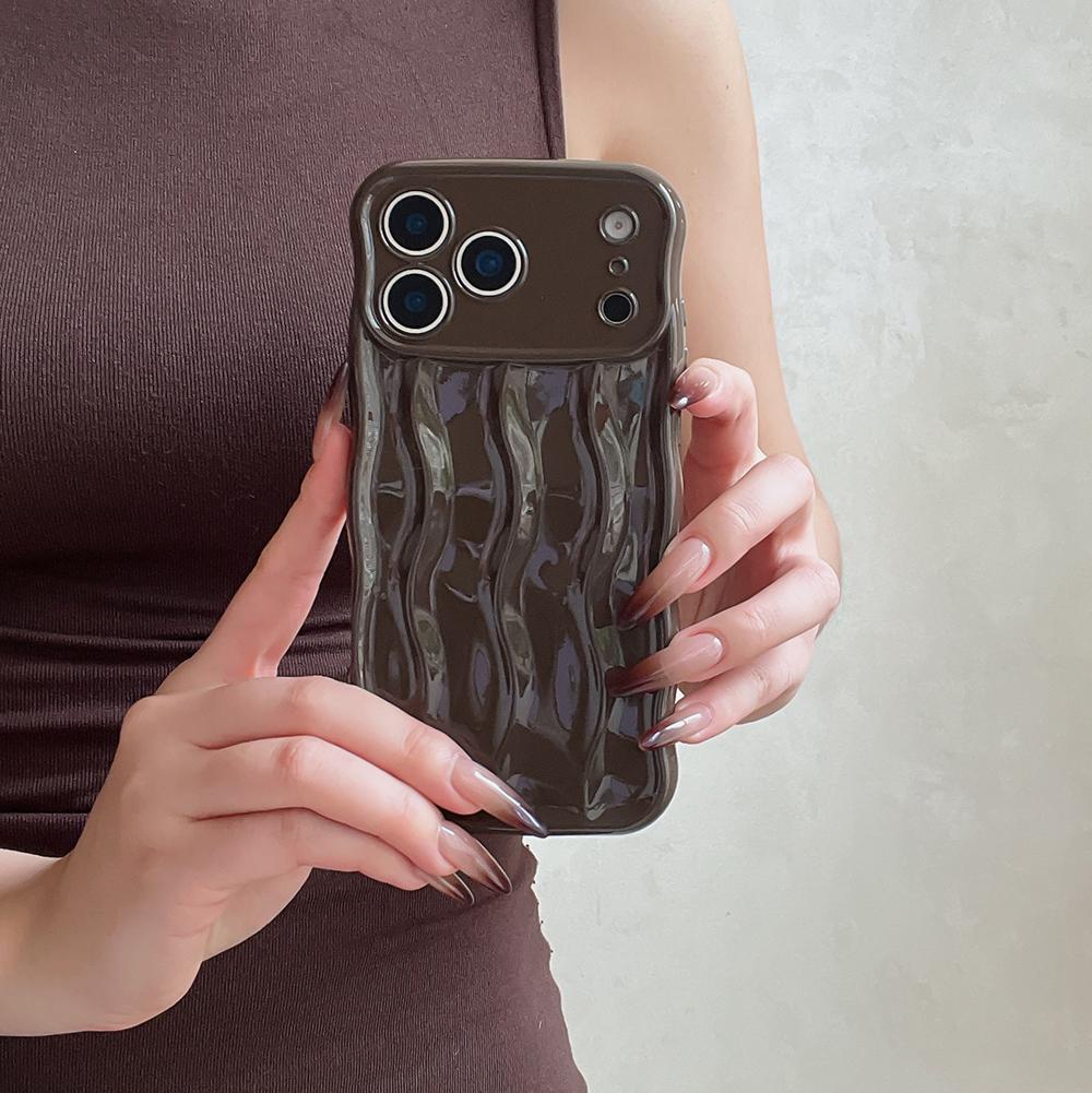 Lovely Candy Color Water Ripple Pattern Wavy Curly Edge Case for IPhone 16 15 13 14 Pro Max 17 Pro Max Glossy Shockproof Cover