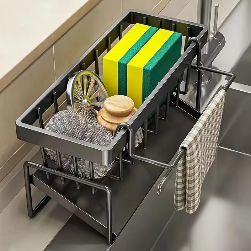 PP Dish Drainer with Sponge Holder - Space-Saving Sink Organizer for Dishes/Brushes | Kitchen Counter Storage