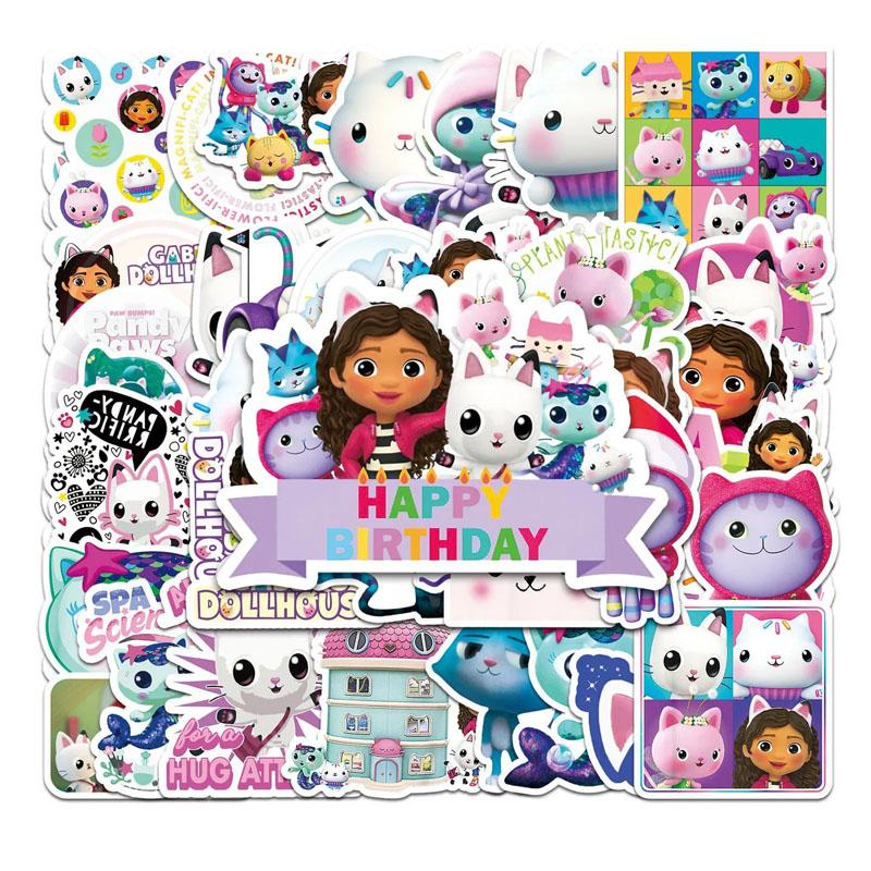 50Pcs/Kawaii Gabby Dollhouse Cats Tattoo Stickers Waterproof Cartoon Cute Gabby Doll House Cats Sticker Kids Toys Children Gifts