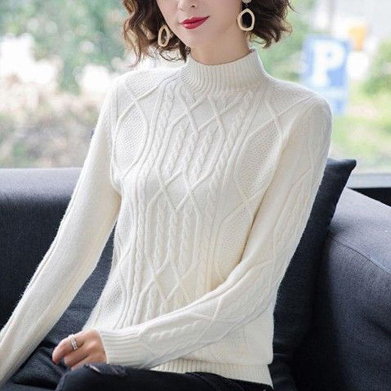

Свитер с длинными рукавами и ребристым узором, повседневный однотонный свитер с воротником-стойкой для зимы и осени, женская одежда 2XL