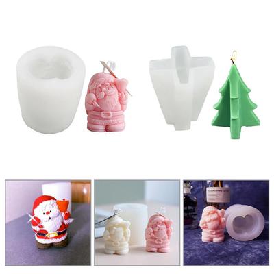 Moule à Bougie en Silicone 3D Bricolage Arbre de Noël Père Noël Gâteau Arôme Artisanat Moule Outil Cadeau
