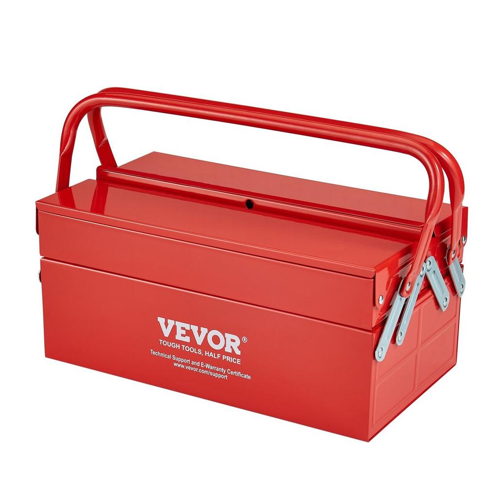 Tool Box 14-inch 2-Tier 3-Tray Folding Cantilever Toolbox with Handle