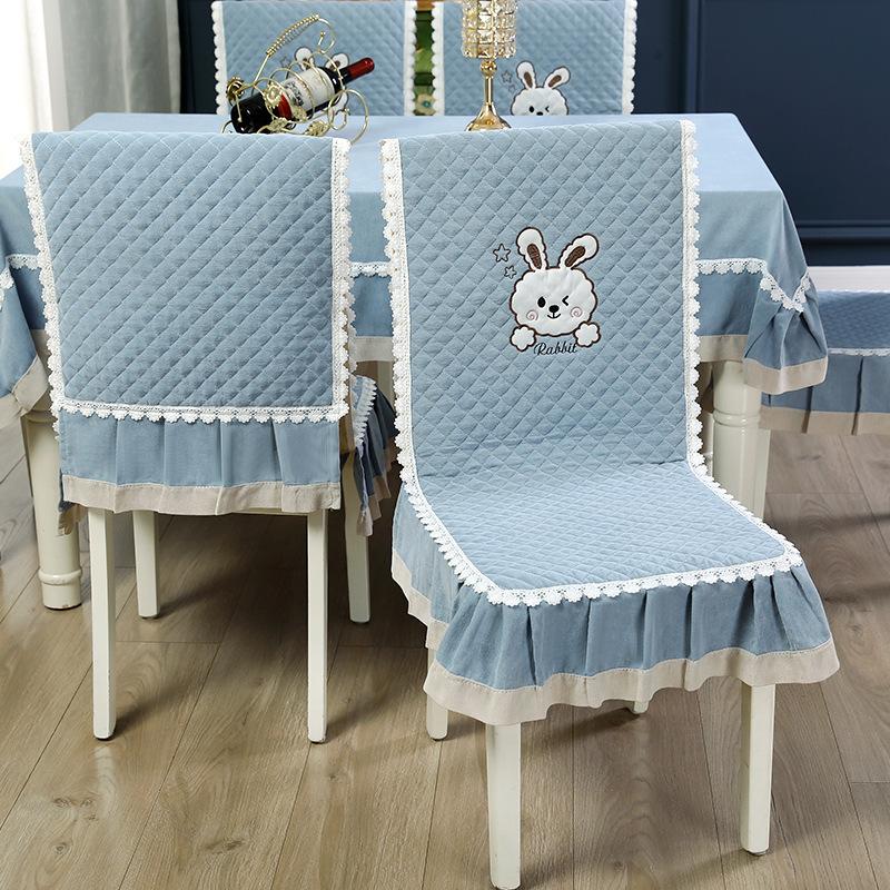 Thickened Chair Cover Solid Color Plaid Cartoon Pattern Soft Stain-Resistant Dining Cover Home Washable Odorless Chair Protector