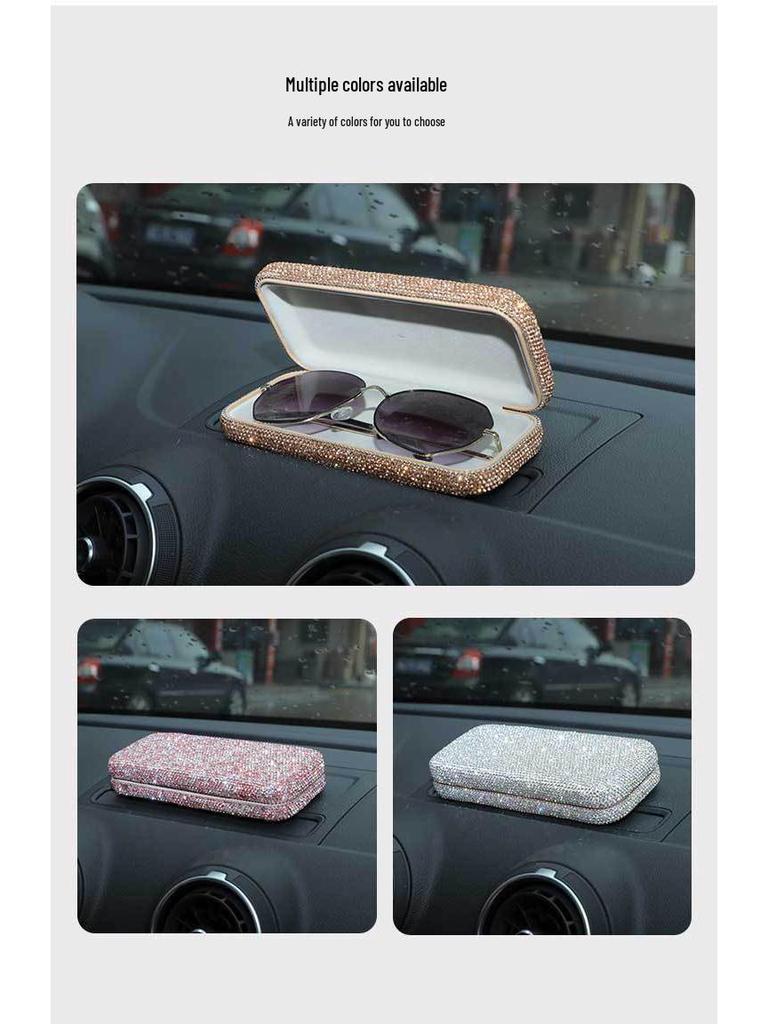 Diamond-Studded Car Sunglasses Holder - Portable Storage Box for Car Interior