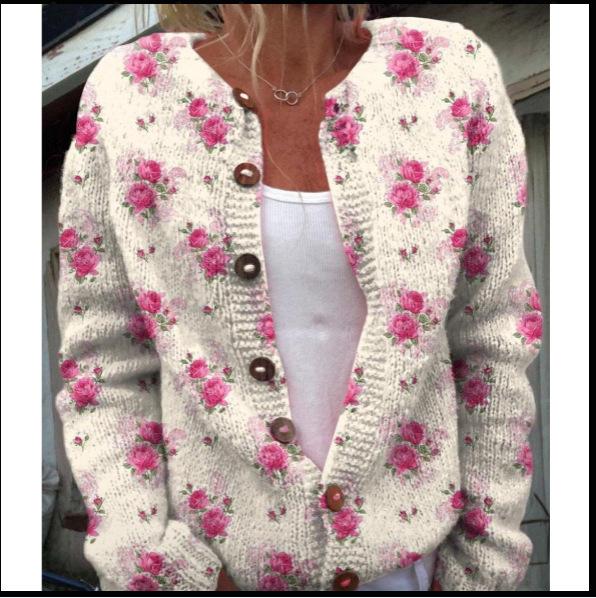 European Style 3 D Print Cardigan Knitted Jacket Spring and Fall Women 7 Sweater