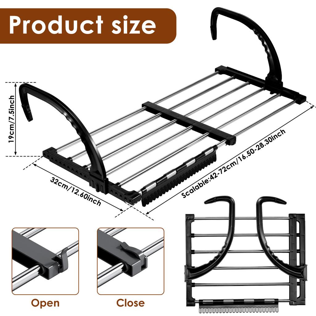 Foldable Radiator Drying Rack 42-72cm Extendable Clothes Drying Hanger Balcony Stainless Steel Shoes Towels Drying Rack