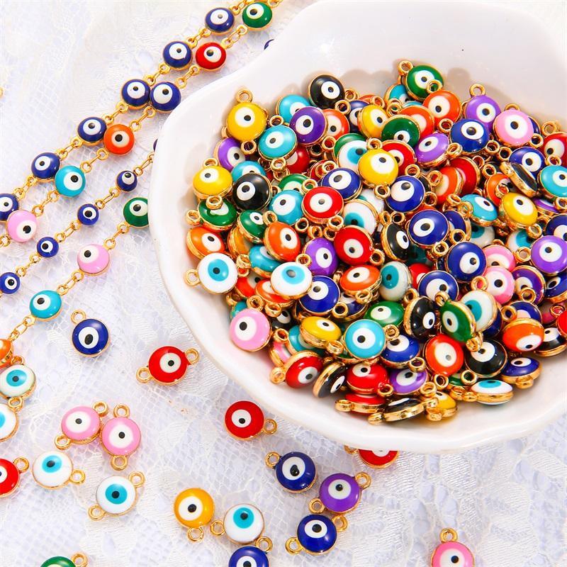 10pcs/Bag 6/8mm Cute Enamel Evil Eye Beads Alloy Charm Pendant For DIY Jewelry Necklace Making