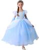Classic Cendrillon Costume Deluxe Lace Dress Birthday Party Role Play Princess Pretend Fairy Tale Grace Ball Gown for Kids