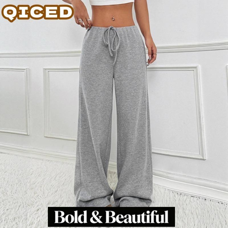 QICED Women's Fashion Casual Solid Color Print Pants & Capris