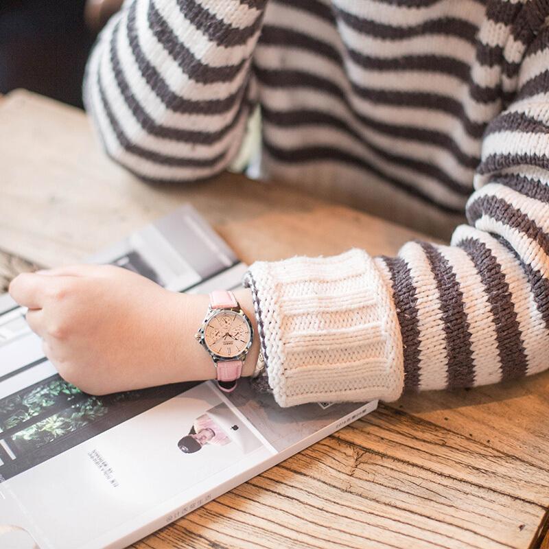 Casio STANDARD Series Simple Business Three-eye Six-pin Quartz Movement Leather Strap Japanese and Korean Women's Watch Pink Dial LTP-V300L-4A