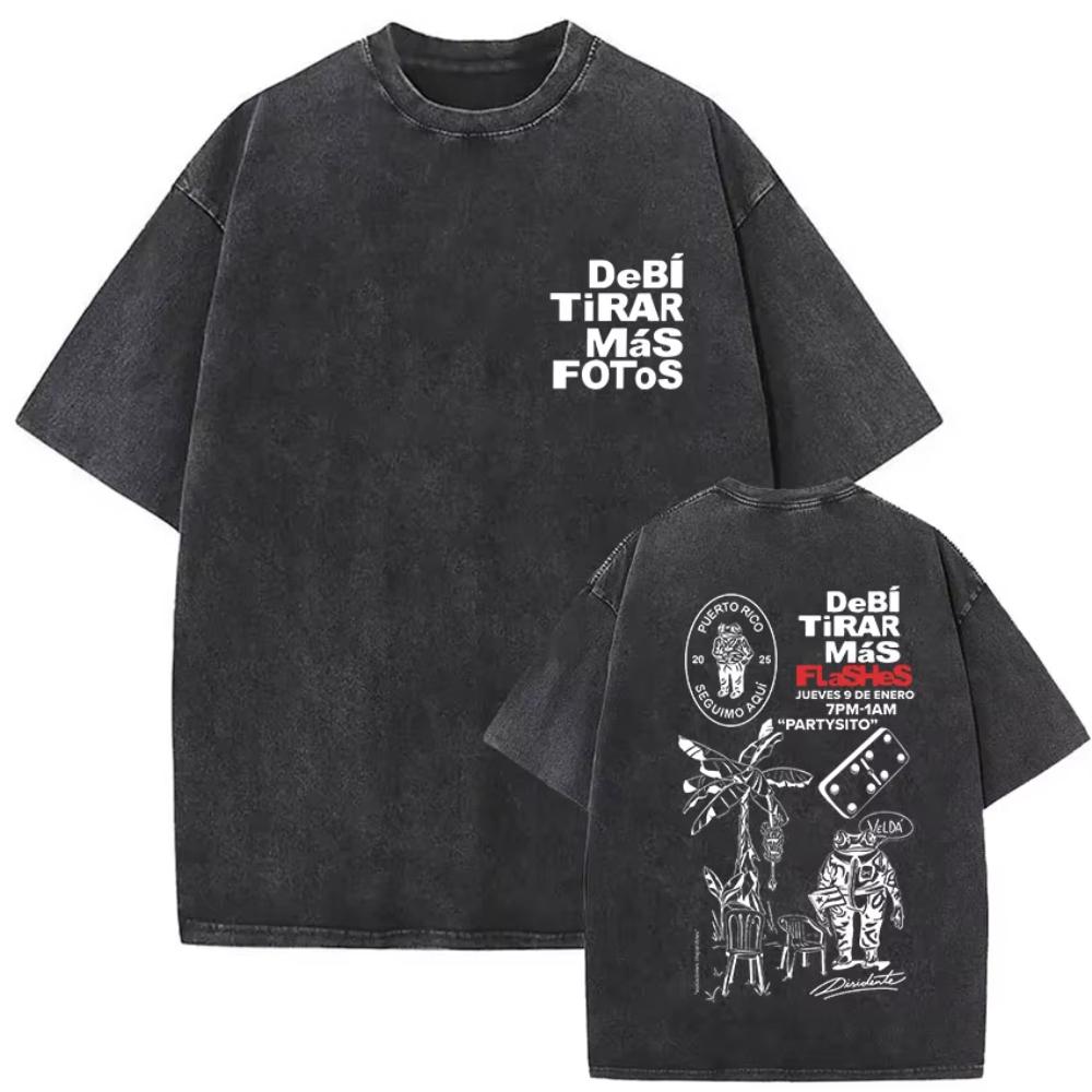 s Vintage Washed Bad Bunny Album T Shirt Mens Gothic Hip Hop Short Sleeve Tshirts Pop Fashion Casual Tshirt Streetwear