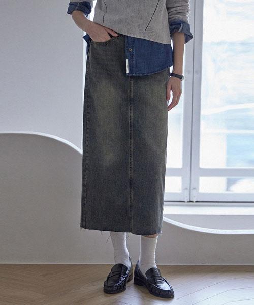 HAINT Wren Cargo Pocket Denim Long Skirt_3Colors_Vintage Blue