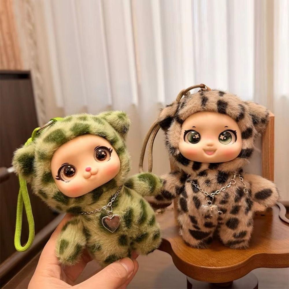 Keychain Vinyl Face Plush Doll Bag Charm Vinyl Doll Toy Leopard Stuffed Pendant Girls Women