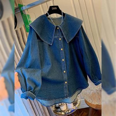 Τζιν Πουκάμισα Μπλούζες Γυναικεία Τοπ Γιακαδάκι Πέτερ Παν Vintage Μονόχρωμα Blusas Mujer Κορεάτικη Μόδα Άνοιξη Φθινόπωρο Camisas