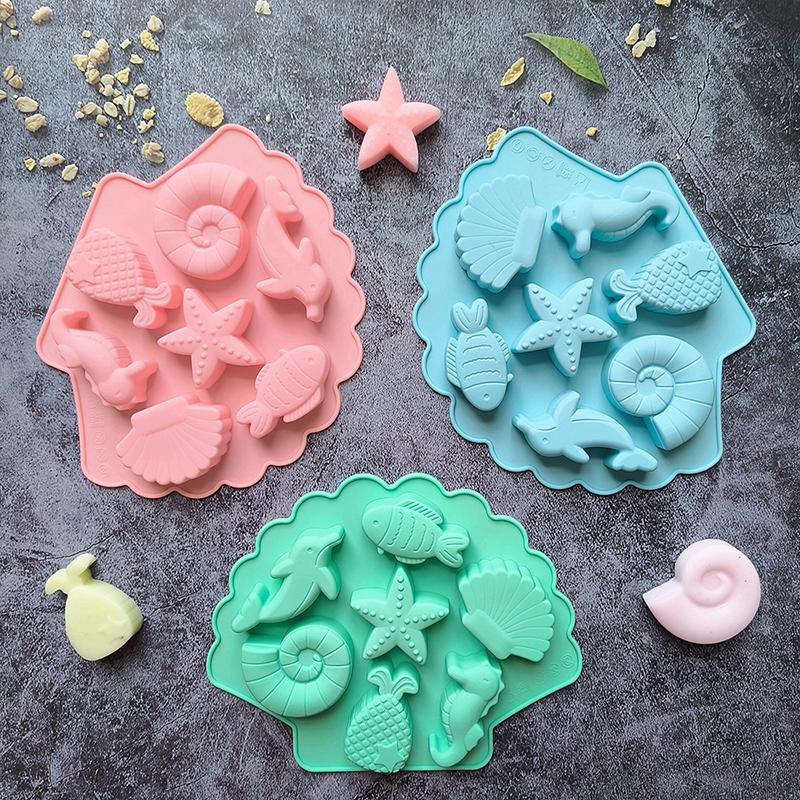 7 Consecutive Sea Creatures Silicone Mold Fondant Baking Cake Chocolate Resin Diy Fish Mould Decoration Tools Cupcake Topper