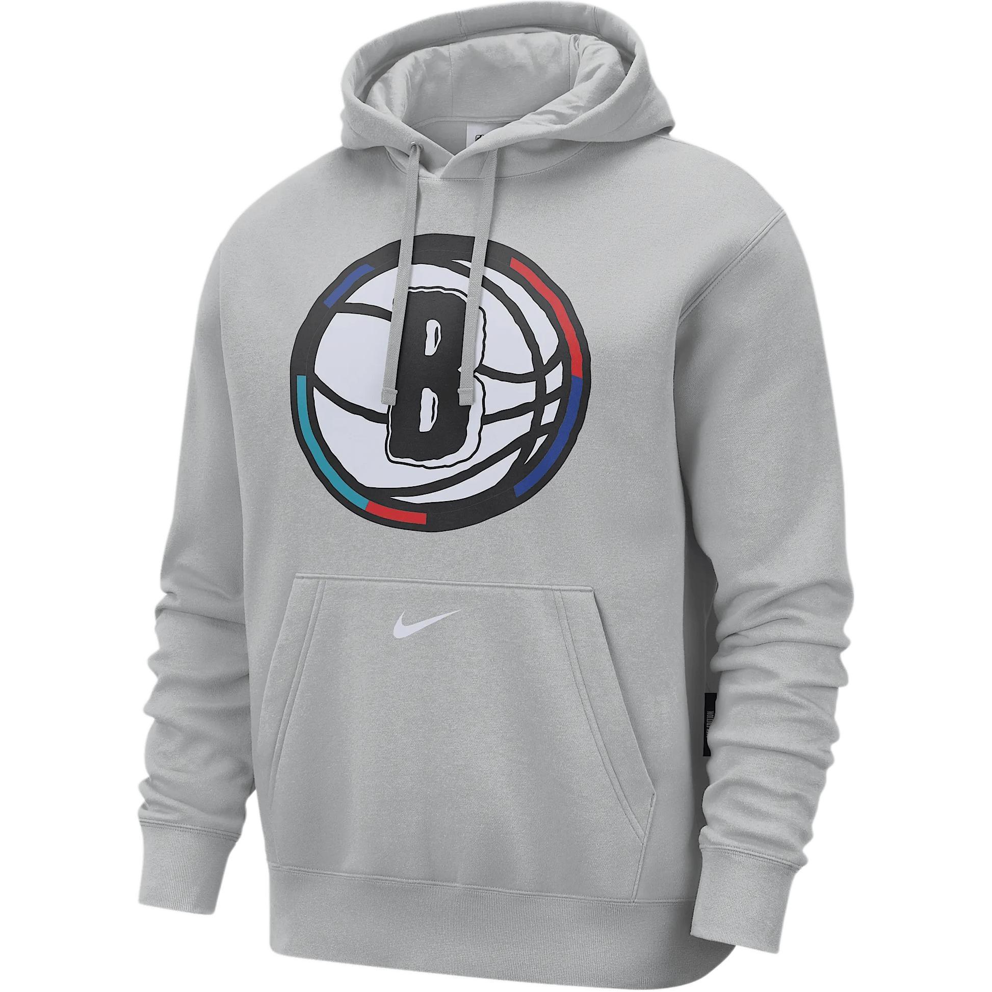 Nike NBA Brooklyn Nets Club City Edition Fleece Pullover Hoodie Grey Men s FZ0588-007 S