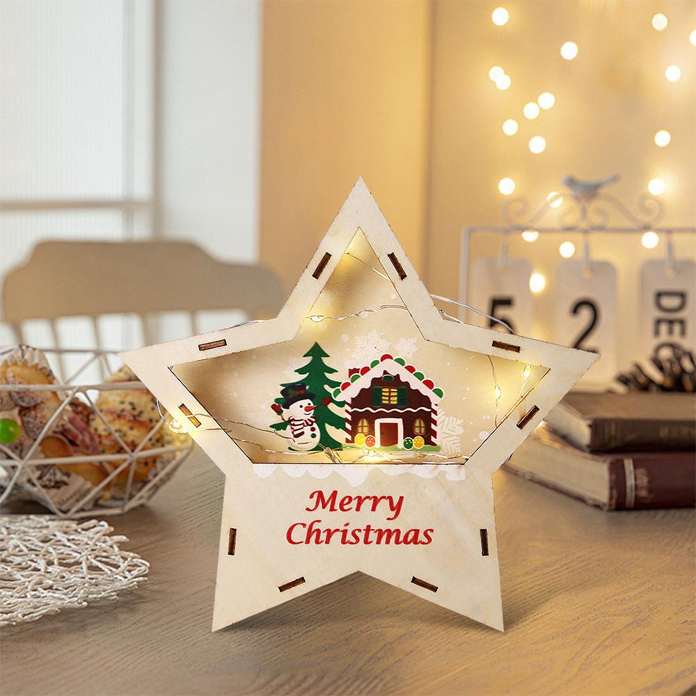 Festive Wooden Star Led Lighted Christmas Decoration For Kids With Charming Designs