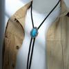 Men Vintage Bolo Tie Western Cowboy Antique Stone Feathered Pendant Shirt Collar Jewelry Braided Rope Necktie Neckwear