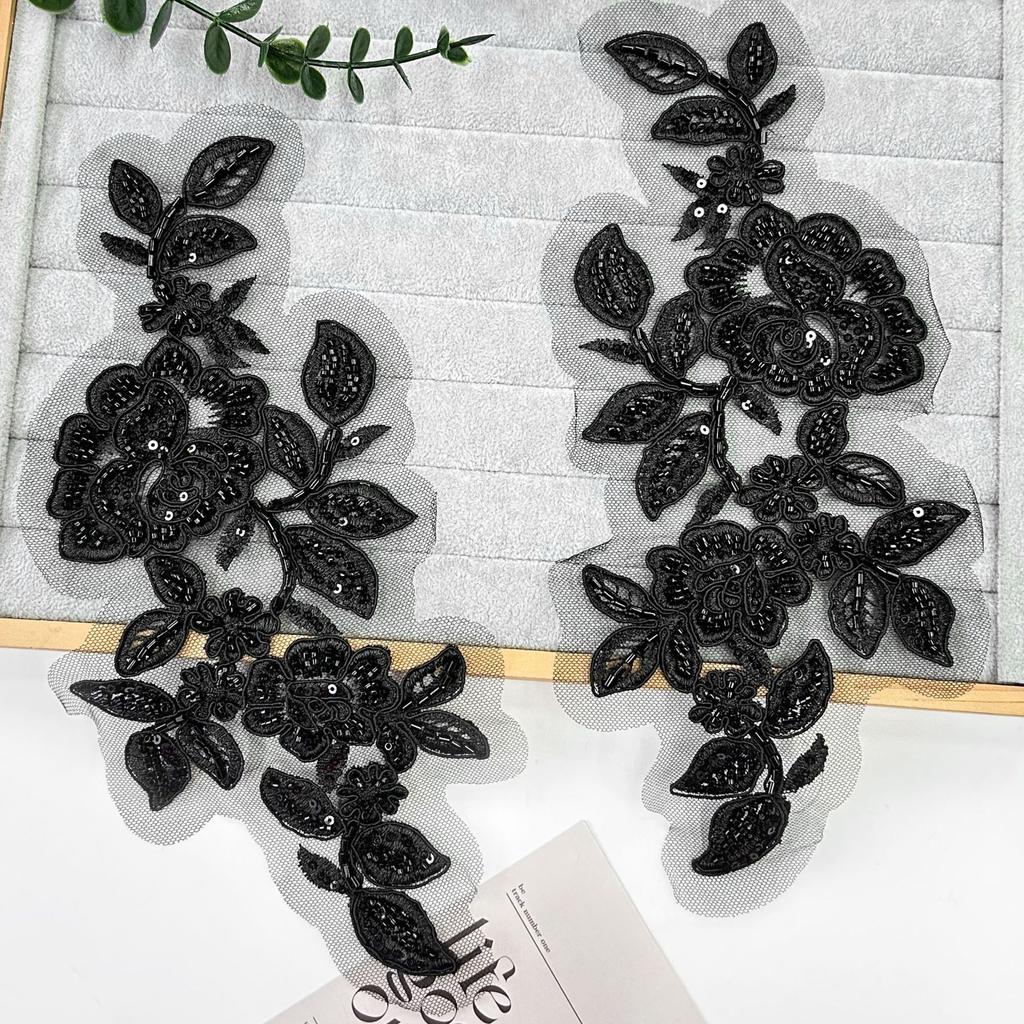 Car Bone Black And White Flower Wedding Dress Headgear Dress Lace Handmade Diy Jewelry Mesh Beads Embroidery Cloth Sticker