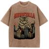 Men's Holiday Fashion Tees Harajuku Cat Attack Printed Washed Acid T-Shirt Unisex Casual Loose Short Sleeve Chic Tunic