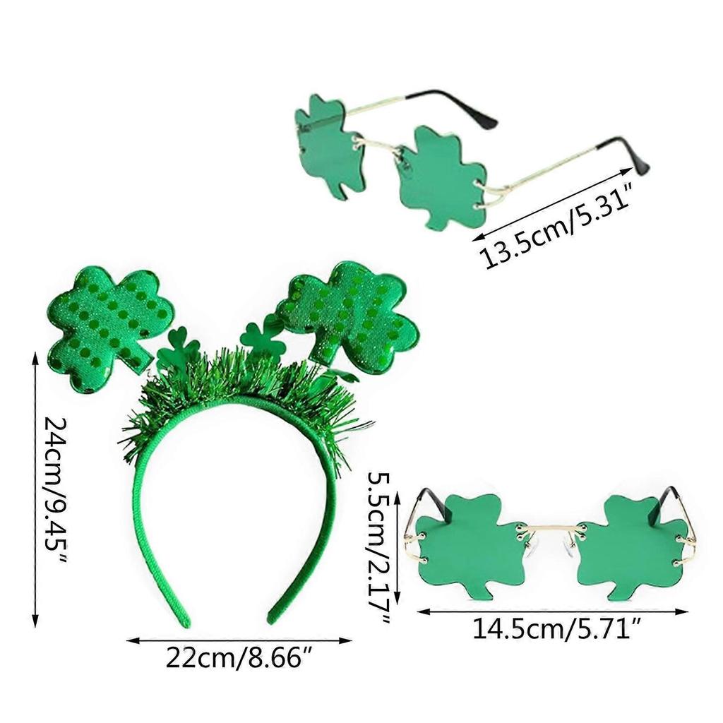StPatrick Shamrocks Headband Glasses for Family Gathering Carnivals Party Props Headwear Traditional Irish Hairhoop 2PCS