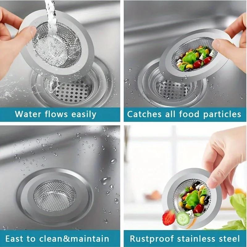 Universal Sink Drain Filter – Stainless Steel Mesh Catcher for Kitchen & Bathroom,Catches Hair,Food Scraps,Debris, Reusable,Easy To Clean, Anti-Clog