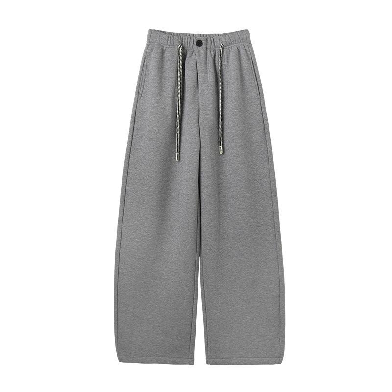 High waist drawstring one-button scimitar pants women's casual pants fleece thickened warm solid color loose and thin banana pants