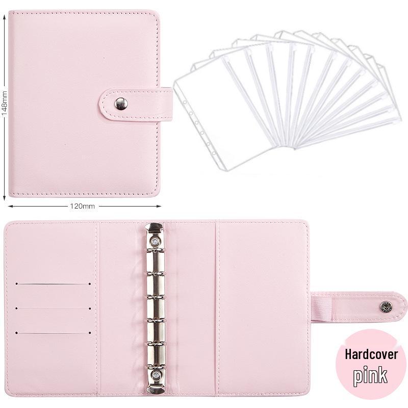 A6 Macaroon Leather Notebook Binder with 12 Refillable Zipper Pockets for Bills and Coins