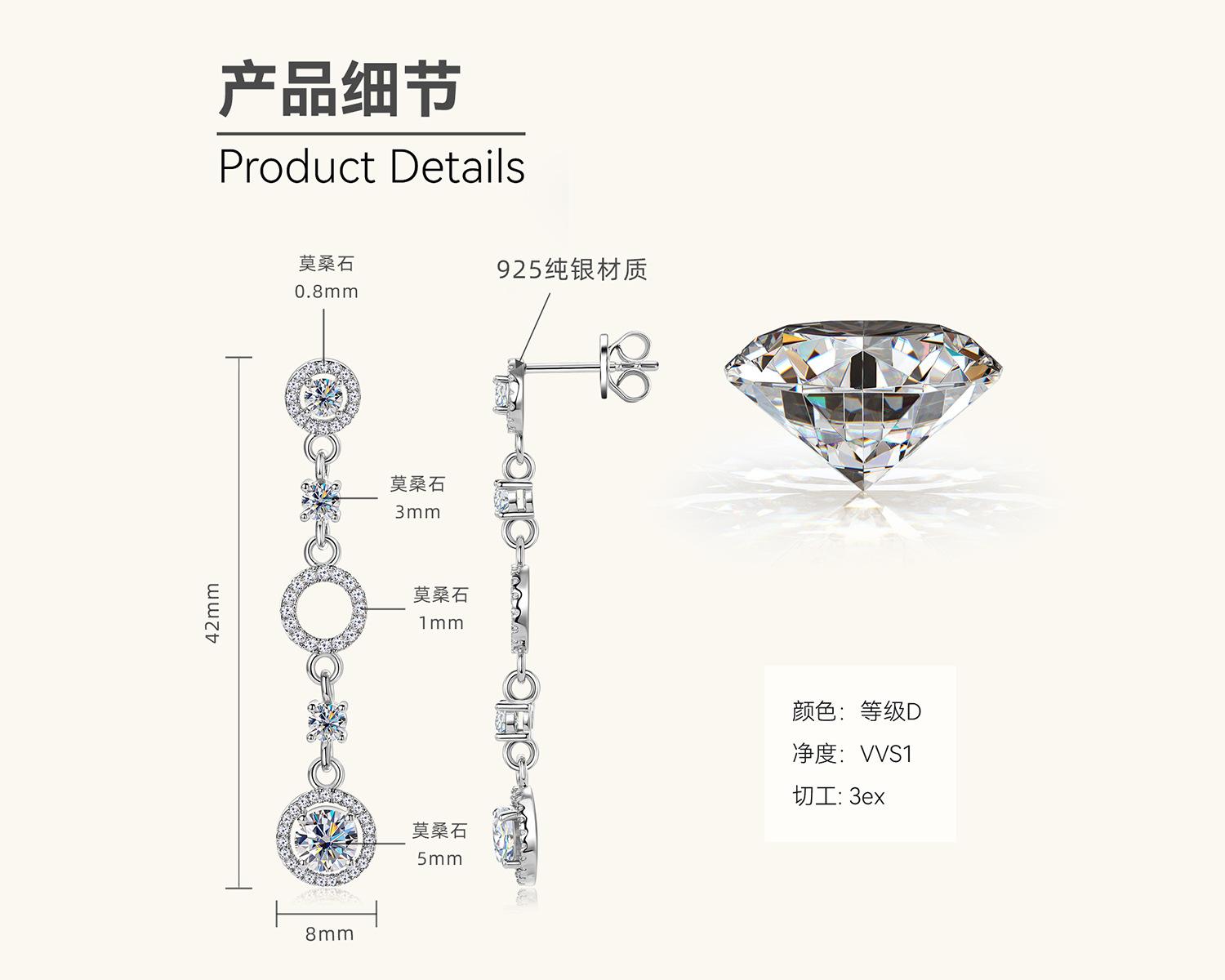 

Silvere Glam European And American Retro Long Moissanite Earrings, Women s Tassel Hollowed-out Round Earrings, Elegant And Fashionable Earrings 1 carat+1 carat белый