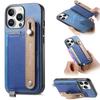 For iPhone 16 Pro Magnetic Leather Back Case with Detachable Card Holder and Wristband
