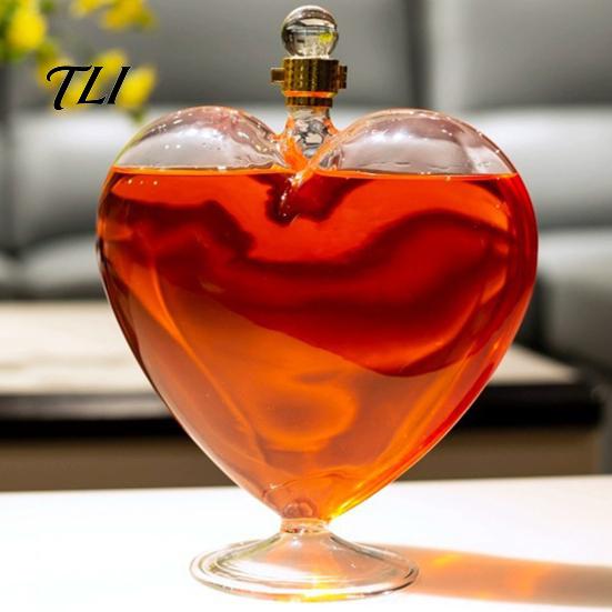 Glass Carafe for Fruit Wine Heart Shaped Bottle with Airtight Stopper, Elegant Crystal Texture Liquor Serving Container Decanter,