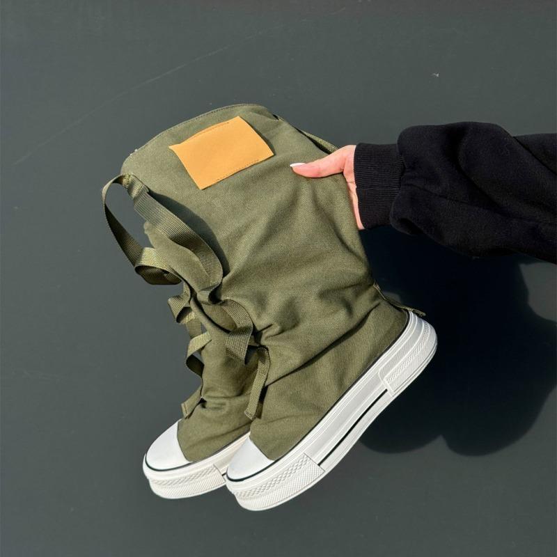 Women Fashion Boots New High Top Canvas High Quality Trouser Barrel Stacking Boot Breathable Comfort Shoes