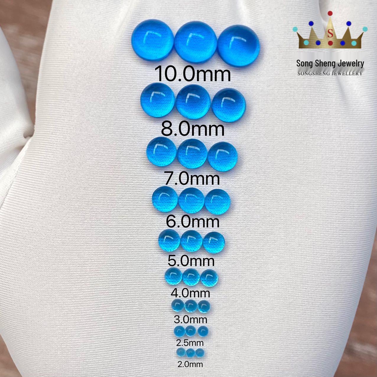 Synthetic Aquamarine Egg-Shaped Flat Surface Loose Gemstone for Inlaid Jewelry Round 2.0mm