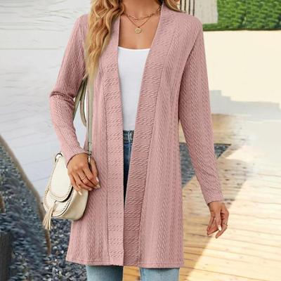 Women Casual Medium Length Solid Floral Cardigan Jacket Coat Fashion