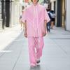 INCERUN 2 Stück Sommer Herren Kurzarm Gestreifte Nähte Hemden und Lange Hosen Übergroße Outfits Sets