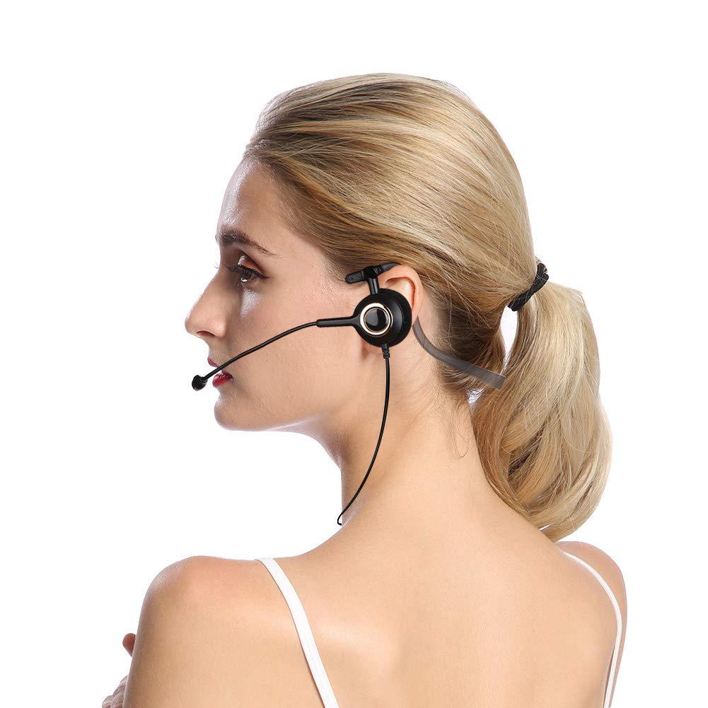 Call Center Headset H1000 RJ9 Crystal Head Earhook Cordless Phone Headset Noise Cancelling Rear-Mount Headphones with Mic for Phone Calls (No Adapter)