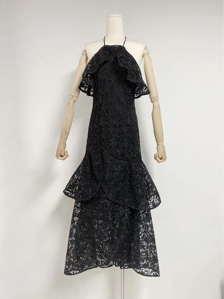 Summer 2023 European Sexy Tight-Fit Waist Hollow Long Dress