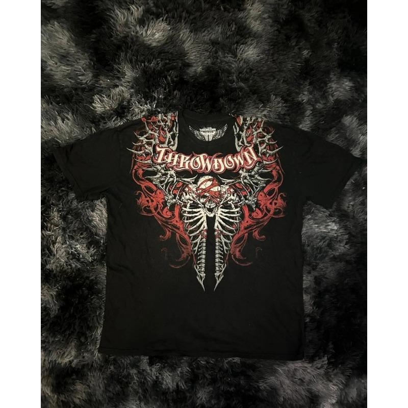 European and American men's summer Gothic letter bone wing skull print soft and breathable round neck T-shirt outdoor street top